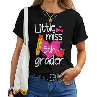 Little Miss 5Th Grade First Day Of Hello Fifth Grade Girls Women T-shirt Short Sleeve Graphic - Monsterry