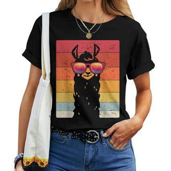 Llama - Retro Sunset Style Alpaca Gift Girl Women Women T-shirt Short Sleeve Graphic - Monsterry