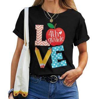 Love 4Th Grade Apple Proud Fourth Grade Teacher Job Pride Women T-shirt | Mazezy