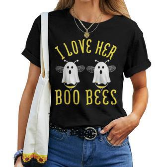 I Love Her Boo Bees Couples Halloween Adult His Women T-shirt - Thegiftio UK