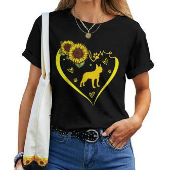 Love Boston Terrier Sunflower For Dog Lover Women T-shirt | Mazezy