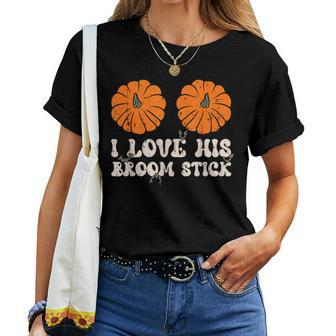 I Love His Broomstick Halloween Groovy Couples Matching Women T-shirt