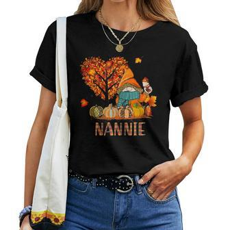 Love Fall Gnomes Nannie Halloween Pumpki Grandma Women T-shirt | Mazezy