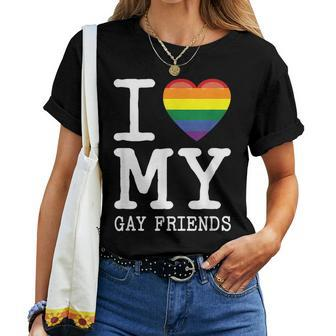 I Love My Gay Friends I Transgender Homosexual Rainbow Heart Women T-shirt | Mazezy