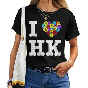 I Love Hong Kong With Umbrella Floral Heart Women T-shirt | Mazezy CA