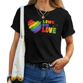 Love Is Love 2023 Heart Rainbow Lgbt Gay Lesbian Pride Women Crewneck Short T-shirt - Thegiftio UK