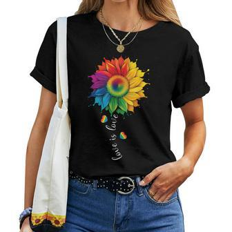 Love Is Love Lgbtq Rainbow Sunflower Gay Pride Women T-shirt | Mazezy