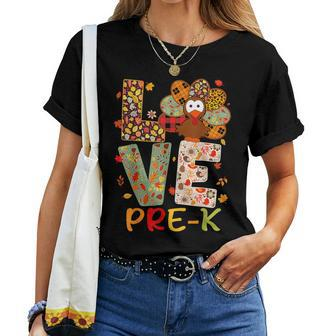 Love Pre K Turkey Leopard Happy Thanksgiving Pre-K Teacher Women T-shirt - Thegiftio UK