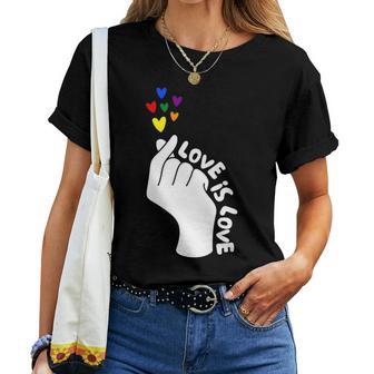 Love Is Love Rainbow Hearts Lgbtq Pride Lesbian Gay Ally Women T-shirt | Mazezy