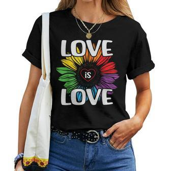 Love Is Love Rainbow Sunflower Lgbt Gay Lesbian Pride Women T-shirt | Mazezy