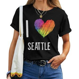 I Love Seattle Washington Gay Pride Lesbian Rainbow Women T-shirt | Mazezy