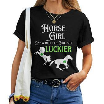 Lucky Cowgirl Horse Girl St Paddys Day Women T-shirt | Mazezy