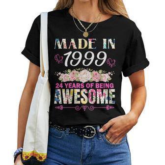 Made In 1999 24 Years Of Being Awesome 24Th Birthday Floral Women T-shirt | Mazezy