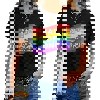 Maid Of Honor Gay Pride Rainbow Flag Wedding Party Women T-shirt | Mazezy