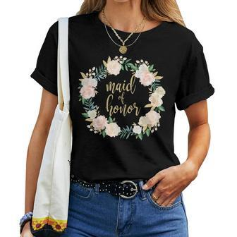 Maid Of Honor Blush Floral Wreath Wedding Gift For Womens Women T-shirt Casual Daily Crewneck Short Sleeve Graphic Basic Unisex Tee