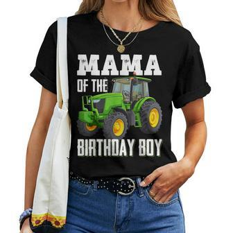 Mama Of The Birthday Boy Family Tractors Farm Trucks Bday Women T-shirt - Seseable