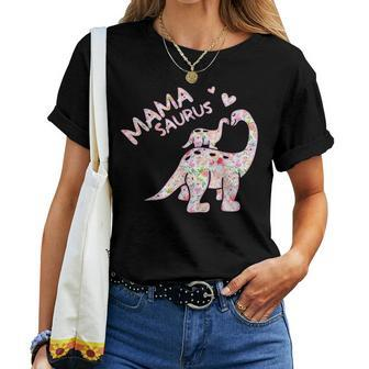 Mama Saurus T Flower Cute Dinosaur Women T-shirt | Mazezy