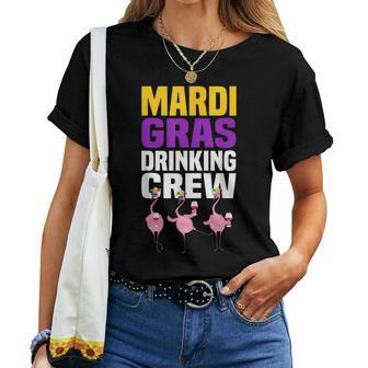 Mardi Gras Drinking Crew Flamingo Jester Hat Wine Lover Women T-shirt | Mazezy