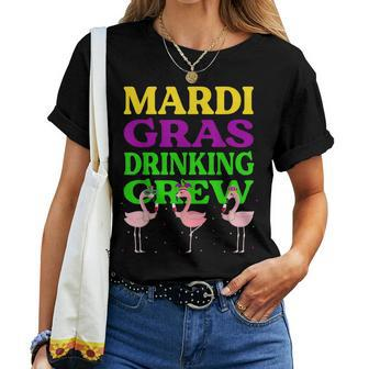 Mardi Gras Drinking Crew Wine Lover Cute Flamingo Mardi Gras Women T-shirt | Mazezy