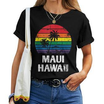 Maui Hawaii Retro Lgbt Pride Rainbow Palm Tree Women T-shirt | Mazezy