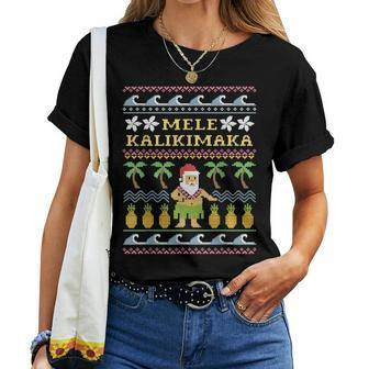 Mele Kalikimaka Christmas Ugly Sweater Costume Santa Women T-shirt - Seseable