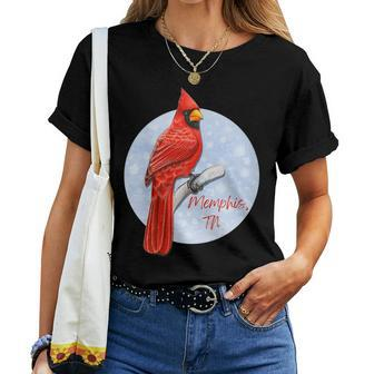 Memphis Tn Pride Red Cardinal Birder Birdwatching Women T-shirt | Mazezy