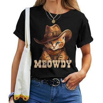 Meowdy Funny Country Music Cat Cowboy Hat Men Women Women T-shirt