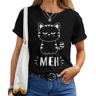 Meowy Cat Lovers Women Girls Meh Cat - Funny Cat Women T-shirt - Seseable