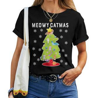Meowy Christmas Cat Tree Of Ugly Christmas Sweater Women T-shirt - Monsterry DE