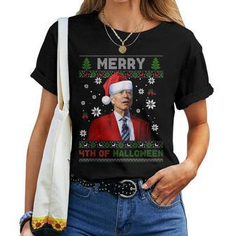 Merry 4Th Of Halloween Biden Ugly Christmas Sweater Women T-shirt - Monsterry CA