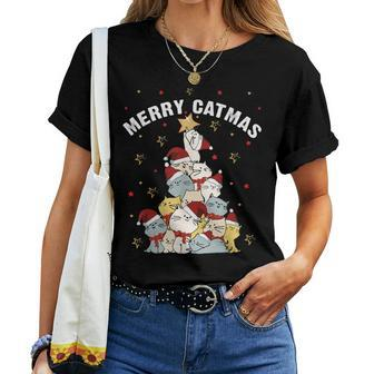 Merry Catmas Cat Mountain Christmas Tree Not Ugly Sweater Women T-shirt - Monsterry UK