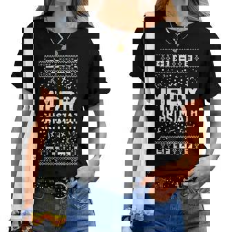 Merry Christmath Ugly Christmas Sweater Math Teacher Women T-shirt | Mazezy