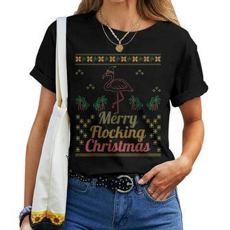 Merry Flocking Christmas Flamingo Santa Pink Ugly Sweater Women T-shirt - Monsterry DE