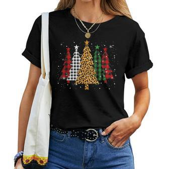 Merry Xmas Tree Buffalo Plaid Leopard Ugly Christmas Sweater Women T-shirt - Seseable