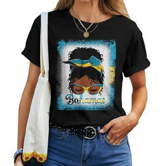 Messy Bun Bahamian Bahamas Flag Woman Girl Women T-shirt - Seseable