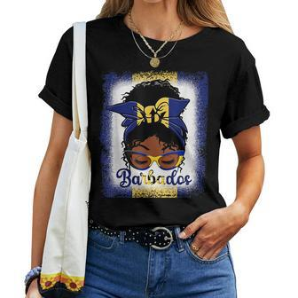 Messy Bun Barbados Flag Woman Girl Women T-shirt Short Sleeve Graphic - Monsterry
