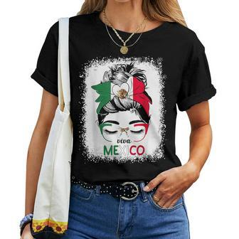 Mexican Independence Viva Mexico Messy Bun Hair Women T-shirt
