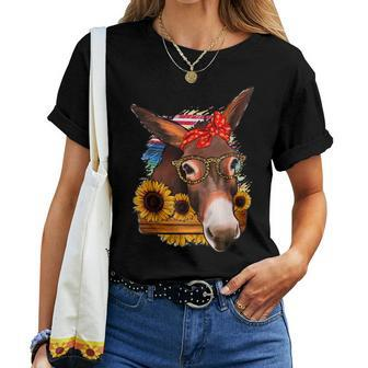 Mexican Serape Glasses Donkey Mom Western Rodeo Women T-shirt | Mazezy