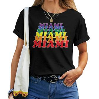 Miami City Gay Pride Rainbow Word Women T-shirt Crewneck | Mazezy