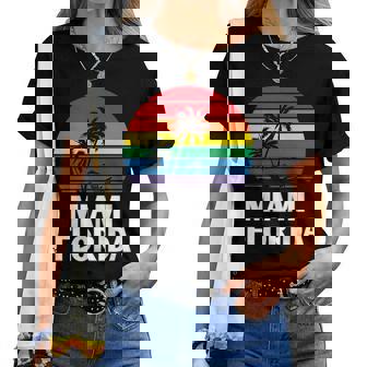 Miami Florida Fl Retro Lgbt Pride Rainbow Palm Tree Women T-shirt | Mazezy