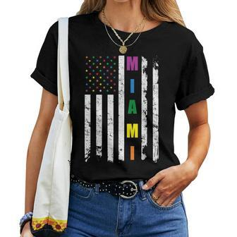 Miami Florida Lgbtq Gay Pride Month American Flag Rainbow Women T-shirt Crewneck | Mazezy