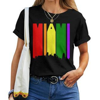 Miami Florida Lgbtq Gay Pride Rainbow Skyline Women T-shirt | Mazezy