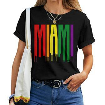 Miami Florida Skyline Lgbtq Gay Pride Rainbow Women T-shirt Crewneck | Mazezy