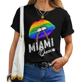 Miami Queen Lgbtq Gay Pride Rainbow Flag American Usa Women T-shirt Crewneck | Mazezy