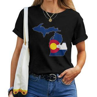 Michigan State Map Colorado Co Flag Roots Men Women Women T-shirt | Mazezy