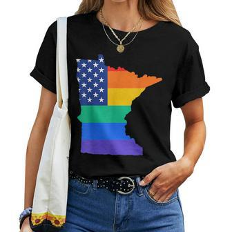 Minnesota Map - State Gay Pride Rainbow Flag Lgbt Women T-shirt Crewneck | Mazezy