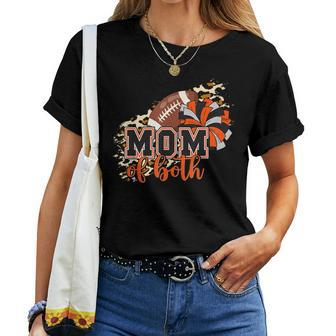 Mom Of Both Football Cheer Orange Black Pom Leopard Women T-shirt - Monsterry UK