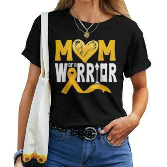 Mom Of A Warrior Childhood Cancer Awareness Gold Ribbon Women T-shirt - Seseable
