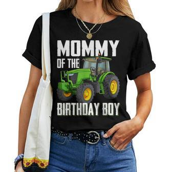 Mommy Of The Birthday Boy Family Tractors Farm Trucks Bday Women T-shirt - Seseable