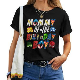 Mommy Of The Superhero Birthday Boy Super Hero Family Party Women T-shirt | Mazezy